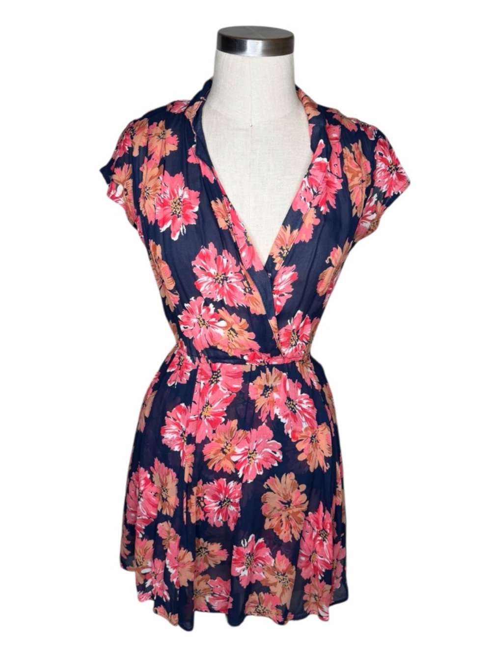 REFORMATION Navy Pink Floral Mini Dress‎ Pink & Peach Blooms Women's Size 2 Glam
